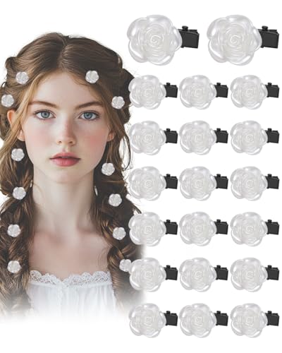 Small Flower Hair Clips - 20 Pcs Mini White Rose Claw Clips