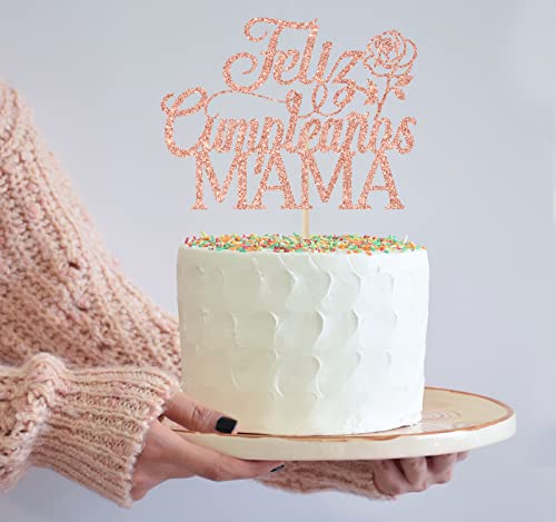 Rose Gold Glitter Happy Birthday Mom Cake Topper Decoration