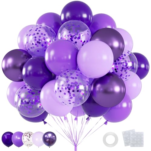 Purple Confetti Balloons Kit - 60pcs 12inch for Parties & Celebrations