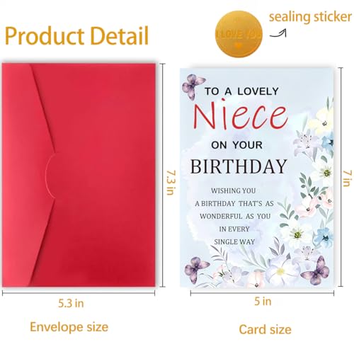 Elegant Watercolor Birthday Card for Niece with Envelope
