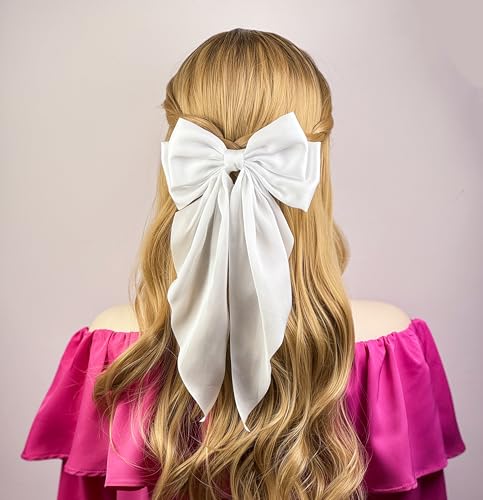Satin Hair Bow Clips 2 Pack Long Tail Ribbon Barrettes for Women