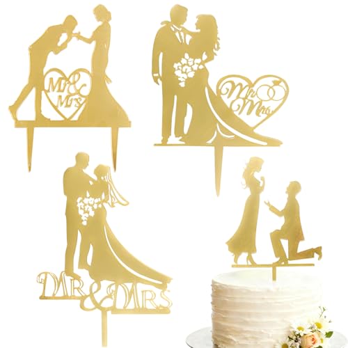 Gold Glitter Mr and Mrs Cake Topper Set - 4 PCS Wedding Decorations