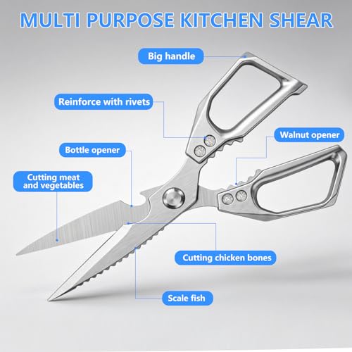 AskBed Heavy Duty Kitchen Scissors - Stainless Steel, Sharp & Ergonomic