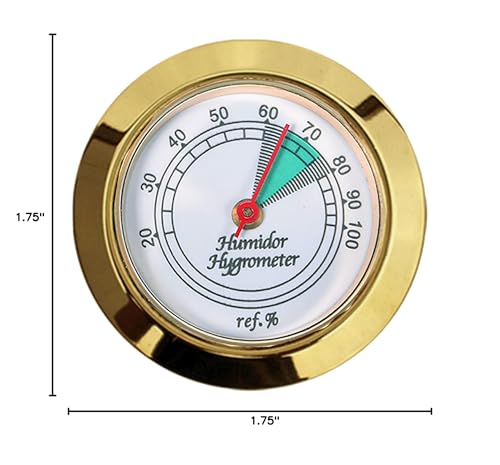 Gold Round Analog Hygrometer for Humidors - 1-3/4" Diameter