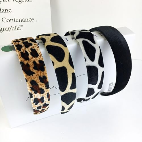 ZOONAI Velvet Wide Headband and Scrunchie Set for Women Leopard Print