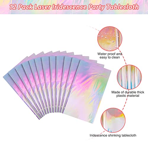 Laser Iridescent Plastic Tablecloths 12 Pack - Shiny Disposable Rectangular Cover 54" x 108" - Party Decor