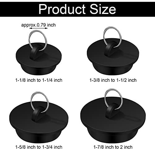 HESTYA 4-Piece Rubber Tub Stopper Set, Sizes 1-1/8 to 1-7/8 Inch