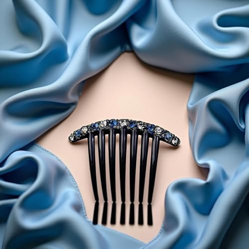 Blue Rhinestone Hair Comb Set - 2 Pcs Korean Style Seven-Tooth Combs