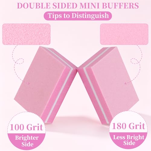 Mini Nail Buffer Blocks 45 Pack - 100/180 Grit Pink Sponge Files
