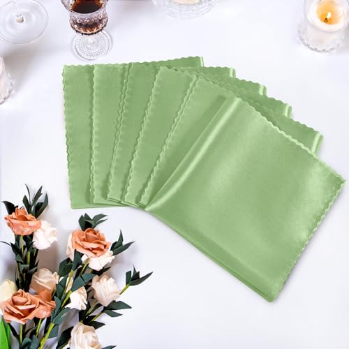 Manyshofu 6-Pack Sage Green Satin Scalloped Napkins, 18x18"