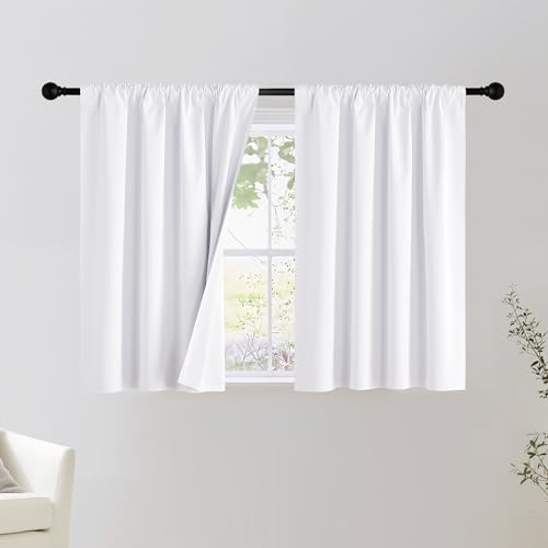 NICETOWN 100% Blackout Curtains, 2 Panels, 42x36, Snow White