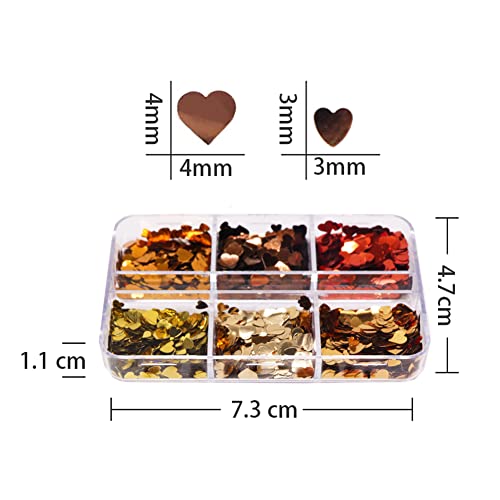 Valentine's Day Nail Art Glitters 6 Grids Holographic Heart Sequins