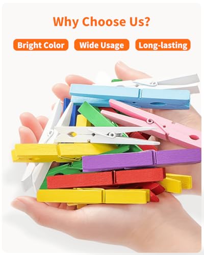 10 Colorful Wooden Clothespins - Heavy Duty 3.55 Inch Clips (50 Pack)