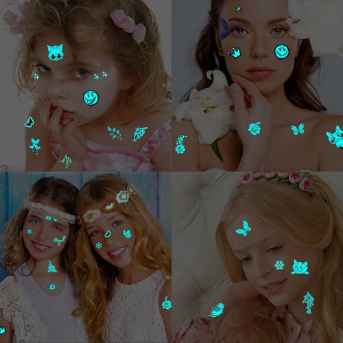 Konsait 24 Sheets Glow in the Dark Face Temporary Tattoos Luminous Body Art