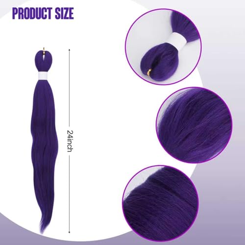 Purple Hair Extensions 24-Inch Pre-Stretched Synthetic Braiding Hair