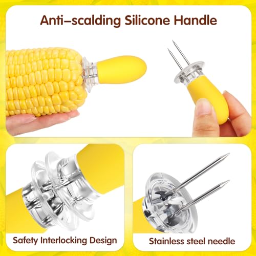 20Pcs Corn Cob Holders, Stainless Steel Corn Forks with Silicone Handles