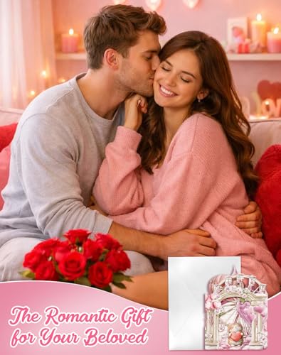 3D Pink Cats Wedding Card - Romantic Fairytale Congratulations
