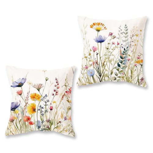 Spring Floral Throw Pillow Covers 18x18 Inch Set of 2
