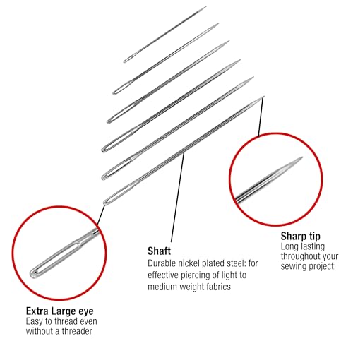 SINGER 50 Pack Large Eye Hand Sewing Needles - Assorted Sizes, Model 00133
