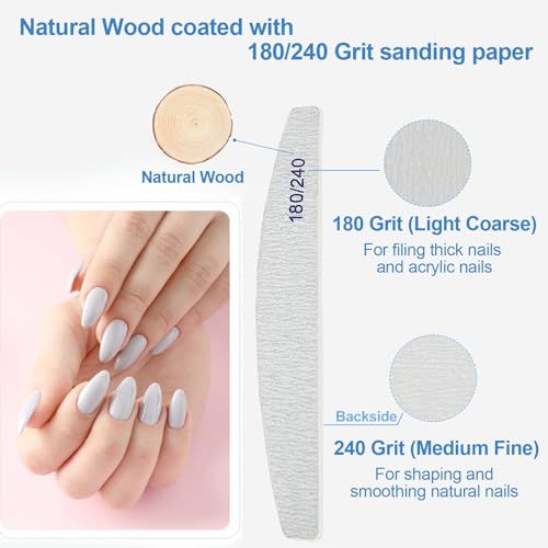 AhaTopia 12-Pack Wooden Nail Files 180/240 Grit Emery Boards
