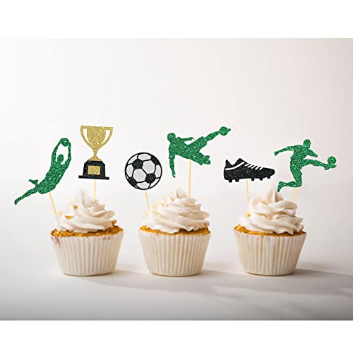 24 Soccer Cupcake Toppers for Football Party Decorations