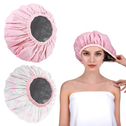 Quilax 2Pcs Deep Conditioning Hair Heat Cap, Waterproof Reusable Pink