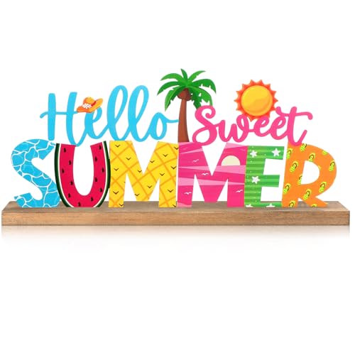 Hello Sweet Summer Metal Table Sign, Coastal Farmhouse Shelf Decor