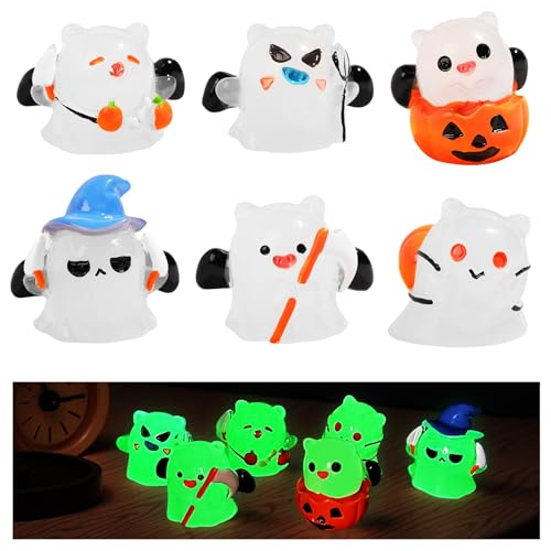 6PCS Glow-in-the-Dark Mini Ghost Figures - Cute Resin Statues