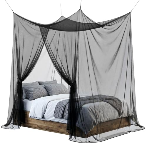 Frienda Queen Size Mosquito Net Canopy - Black Four-Corner Bed Netting