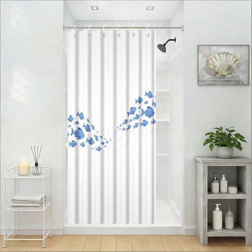 Yeele Minimalist School of Fish Shower Curtain, 36x72 Inch Waterproof Blue