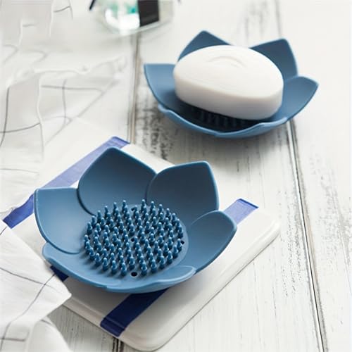 Lotus Flower Silicone Soap Dish Set - 4 Pcs Non-Slip Holder