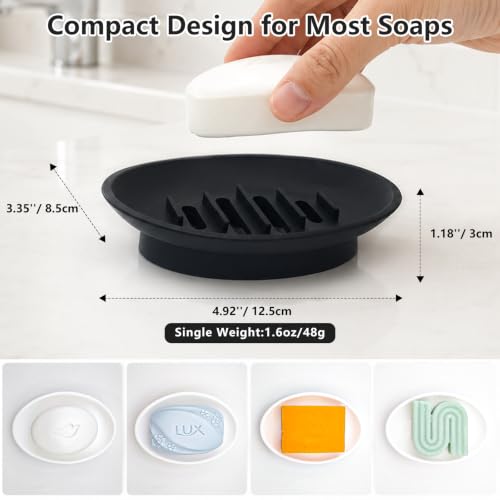 Aenfaiy Silicone Soap Holder - Self-Draining Soap Dish for Shower (Black, 2pcs)