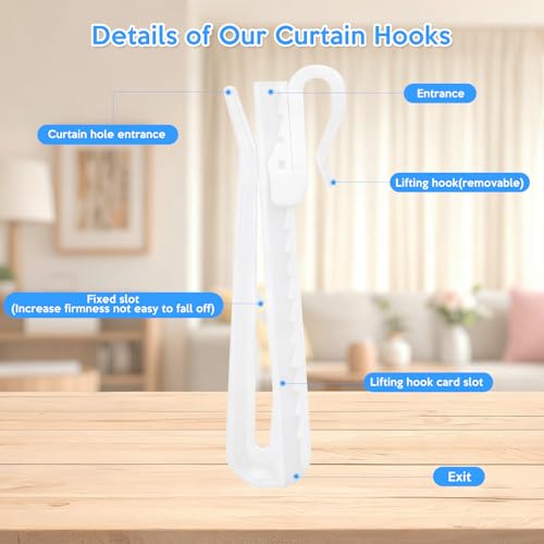 White 100 Pcs Plastic Curtain Hooks - Adjustable Pinch Pleat Shower & Window Hooks