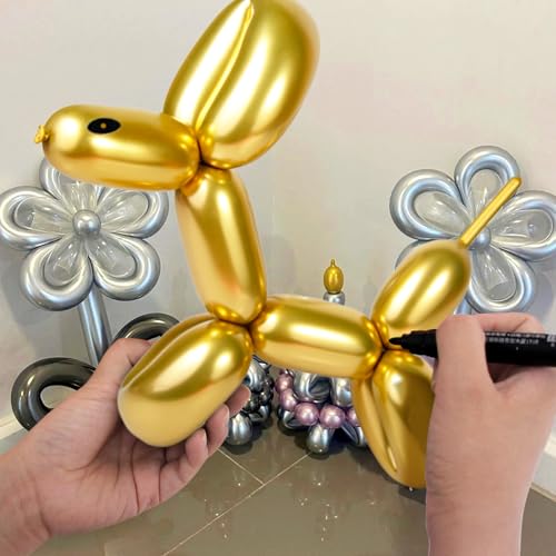 Gold Metallic Long Balloons for Balloon Animals and Decorations - 100Pcs