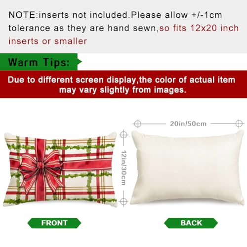 Christmas Pillow Cover 12x20 Inch - Red and Green Gift Bow Design