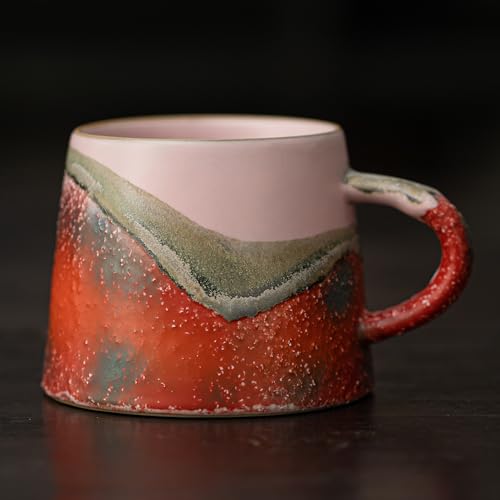 Peach-Pink Handmade Ceramic Coffee Mug 8 OZ - Espresso Cup with Handle