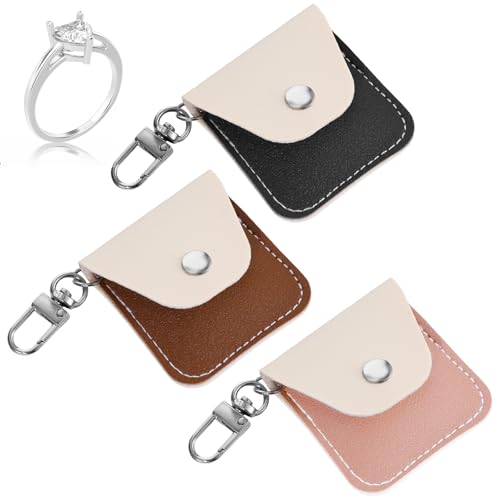 3PCS Leather Ring Holder Keychain - Compact Travel Jewelry Case