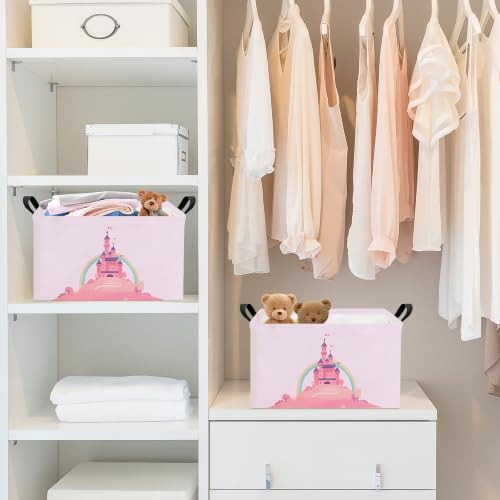 REC Pink Castle Storage Bin - Rectangular Cotton Organizer for Girls