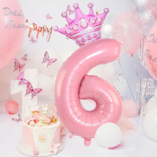 40-Inch Pink Number 26 Balloons with Crowns for Birthday Parties