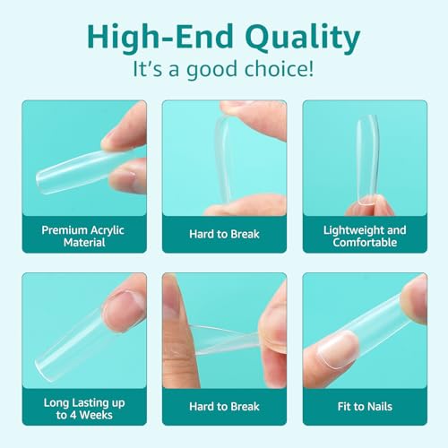 XXL Extra Long C Curve Square Nail Tips - 240PCS Clear Full Cover Fake Acrylic Nails