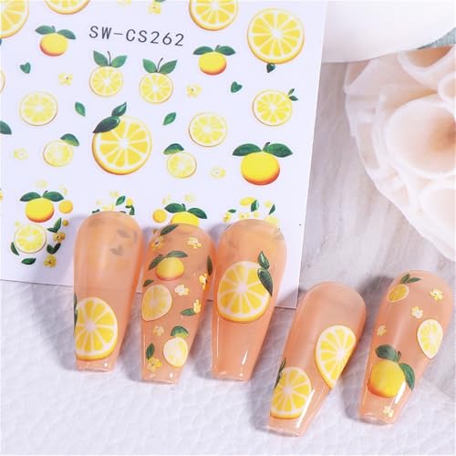 TailaiMei Fruit Nail Stickers - Self-Adhesive Fruit Nail Art Decals 5 Sheets
