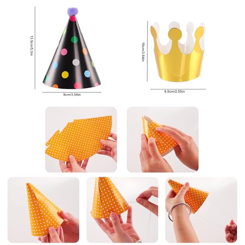 Costyleen Mini Stuffed Animal Party Hats - 11-Piece Cone & Crown Set