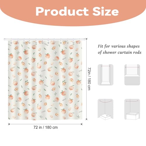 Peach Shower Curtain - Cute 72x72 Inch Waterproof Polyester