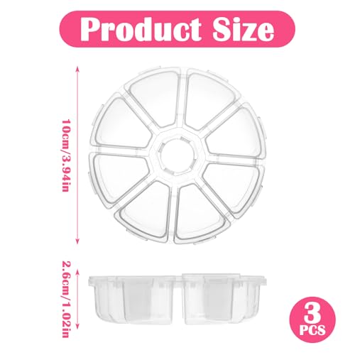 3-Pack 8-Grid Clear Round Jewelry Bead Organizer Box - Compact Storage Case