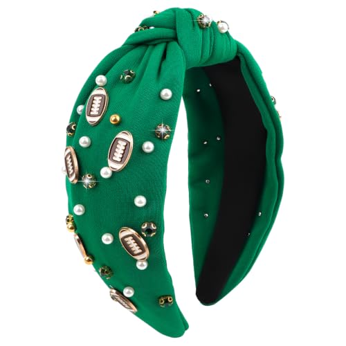 Green Football Headband with Pearls and Rhinestones for Women