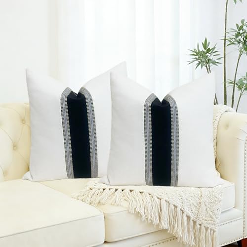 Slow Cow Black White Patchwork Throw Pillow Covers 18x18" - Pack of 2