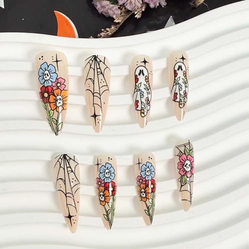 Halloween Extra Long Press on Nails Pointed Almond Acrylic False Nails