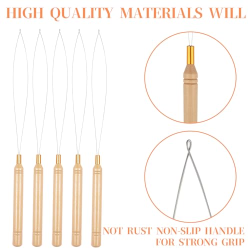 Hair Extension Loop Tool - 3 Pcs Wooden Handle Bead Threader