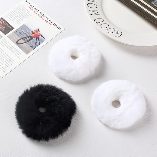 Mirlern 4-Piece Faux Fur Pom Pom Hair Ties - Fluffy Winter Scrunchies