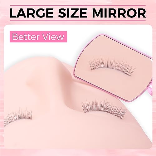Miuffue Large Square Lash Mirror for Eyelash Extensions, 260° Rotating Folding Portable Tool, Pink